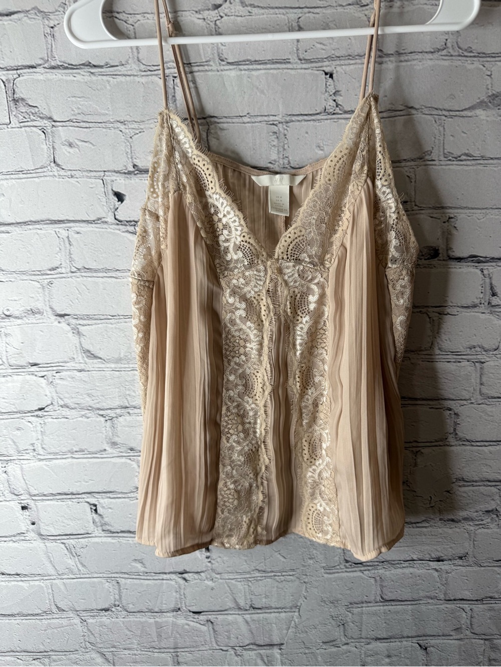H&M Delicate Lace-Trim Pleated Cami Tank - Cream medium
